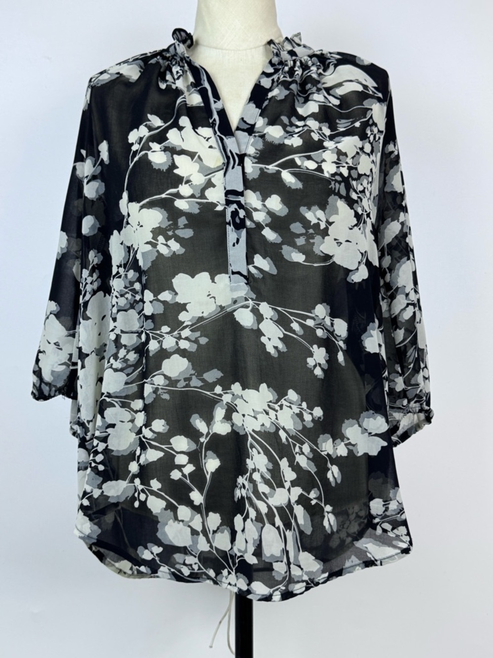 Bellatrix Black and White Floral Sheer Top